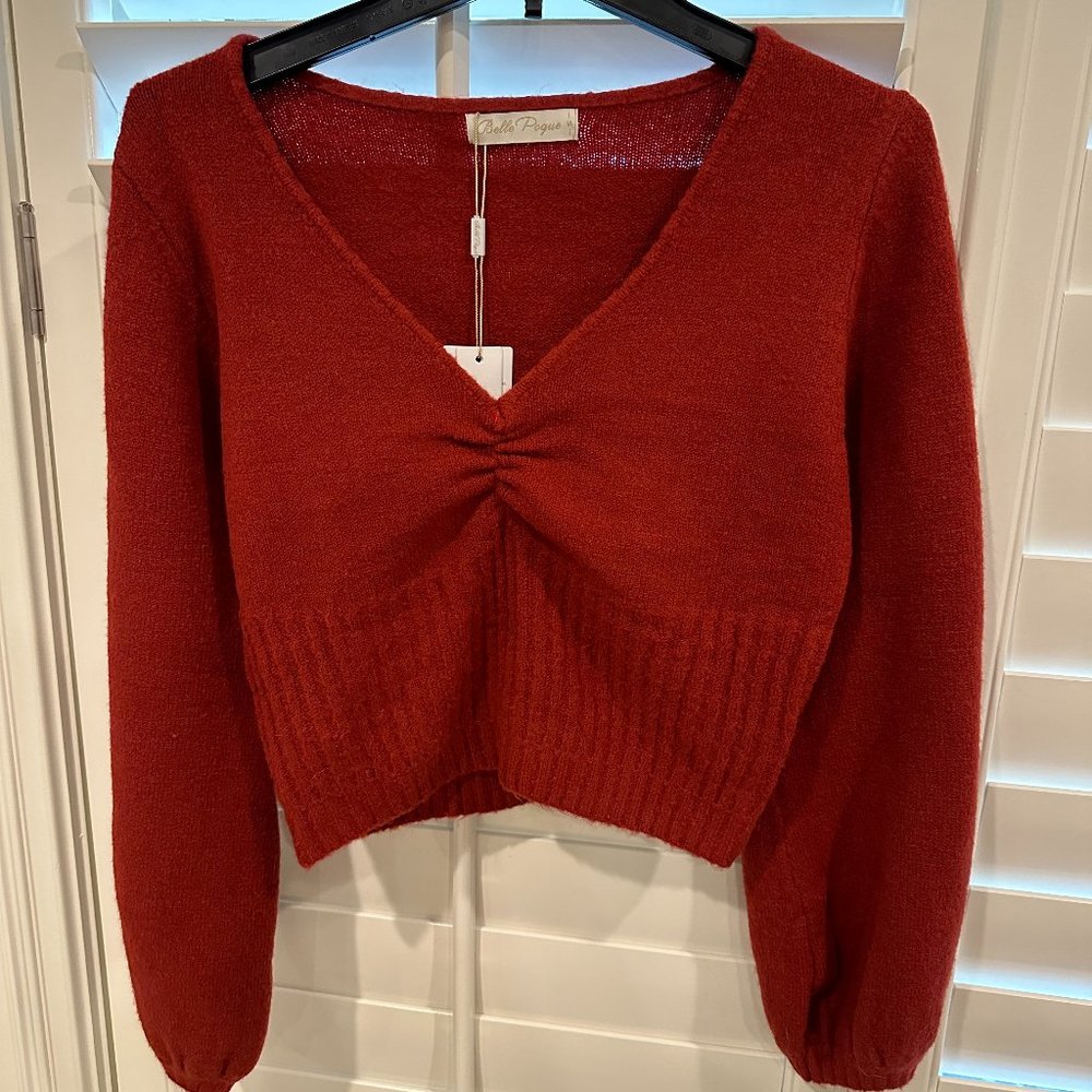 Belle poque Red V-Neck Sweater Size Small